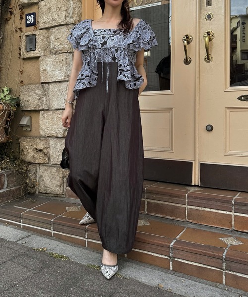 WILLFULLY(ウィルフリー)の「patchwork lace curve silhouette all-in-one(つなぎ/オールインワン・レディース・ブラウン/ブラック・L/FREE)」の11枚目の写真