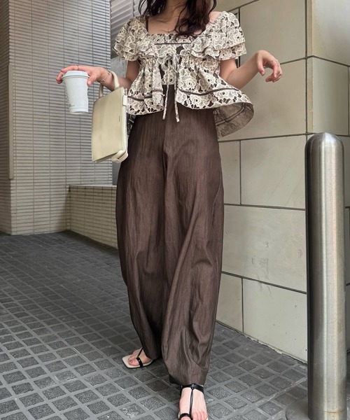 WILLFULLY(ウィルフリー)の「patchwork lace curve silhouette all-in-one(つなぎ/オールインワン・レディース・ブラウン/ブラック・L/FREE)」の8枚目の写真