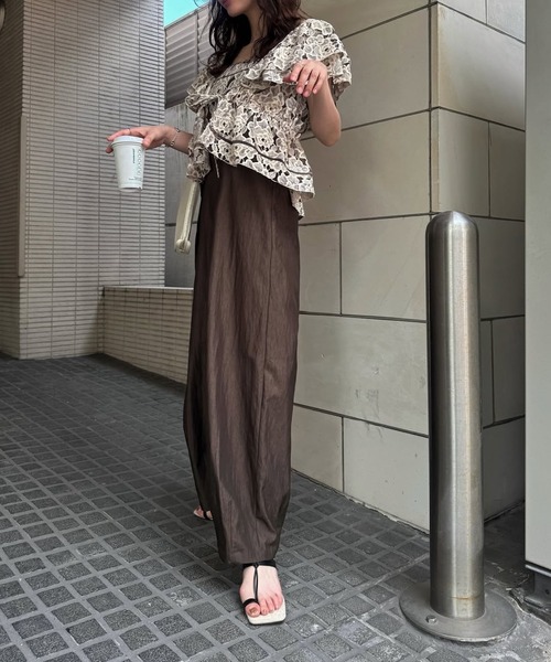 WILLFULLY(ウィルフリー)の「patchwork lace curve silhouette all-in-one(つなぎ/オールインワン・レディース・ブラウン/ブラック・L/FREE)」の9枚目の写真
