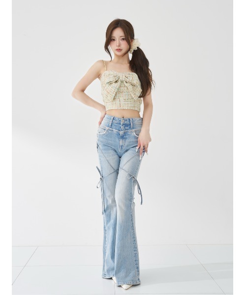 Darich(ダーリッチ)の「ビッグリボンツイード2wayトップス(キャミソール・レディース・ミント/ピンクベージュ/ブラック・FREE)」の13枚目の写真