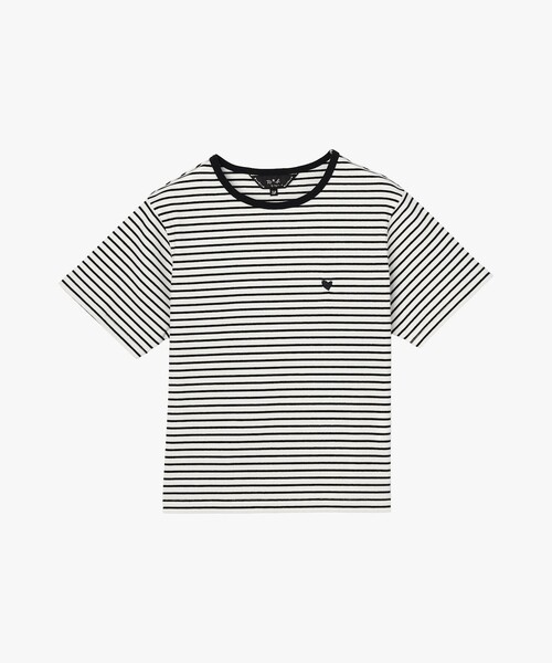 To b. by agnes b.(トゥービーバイアニエスベー)の「ハート 刺繍 リブ ボーダー 半袖 Tシャツ(Tシャツ/カットソー・レディース・ホワイト・40/38)」の2枚目の写真