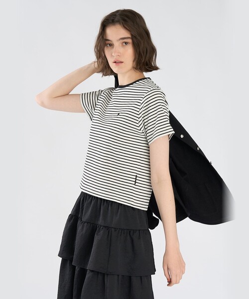 To b. by agnes b.(トゥービーバイアニエスベー)の「ハート 刺繍 リブ ボーダー 半袖 Tシャツ(Tシャツ/カットソー・レディース・ホワイト・40/38)」の4枚目の写真