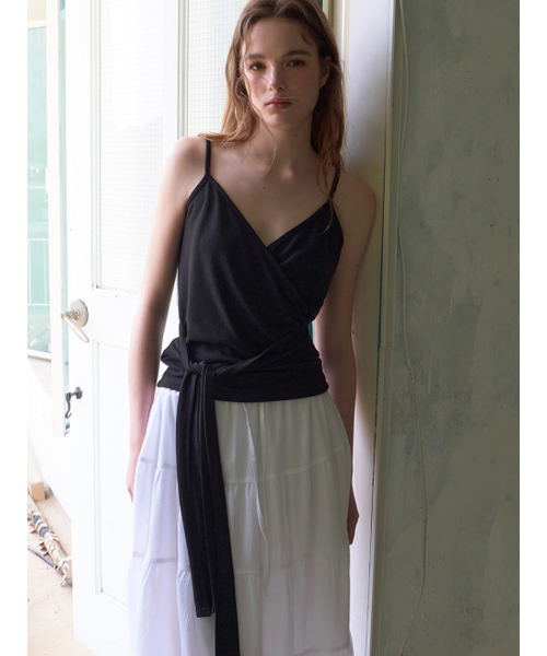 セール】Wrap Strap Sleeveless Top, Black（Tシャツ/カットソー