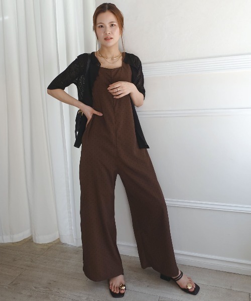 CORNERS(コーナーズ)の「ジョーゼットドットプリントオールインワン(サロペット/オーバーオール・レディース・ブラウン/ベージュ/ブラック・M)」の8枚目の写真