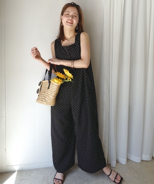 CORNERS(コーナーズ)の「ジョーゼットドットプリントオールインワン(サロペット/オーバーオール・レディース・ブラウン/ベージュ/ブラック・M)」の6枚目の写真