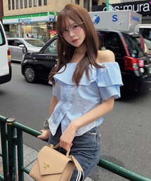 Off-shoulder Check Lace Top / オフショルダーチェックレーストップス