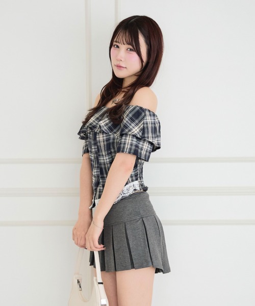 ALLuRing ChaRm(アリュリングチャーム)の「Off-shoulder Check Lace Top / オフショルダーチェックレーストップス(Tシャツ/カットソー・レディース・ホワイト/ライトブルー/ネイビー・FREE)」の14枚目の写真