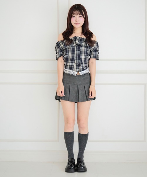 ALLuRing ChaRm(アリュリングチャーム)の「Off-shoulder Check Lace Top / オフショルダーチェックレーストップス(Tシャツ/カットソー・レディース・ホワイト/ライトブルー/ネイビー・FREE)」の17枚目の写真
