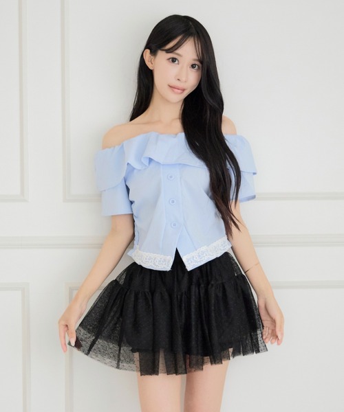 ALLuRing ChaRm(アリュリングチャーム)の「Off-shoulder Check Lace Top / オフショルダーチェックレーストップス(Tシャツ/カットソー・レディース・ホワイト/ライトブルー/ネイビー・FREE)」の20枚目の写真