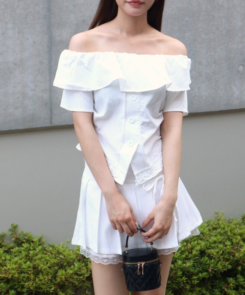 ALLuRing ChaRm(アリュリングチャーム)の「Off-shoulder Check Lace Top / オフショルダーチェックレーストップス(Tシャツ/カットソー・レディース・ホワイト/ライトブルー/ネイビー・FREE)」の6枚目の写真