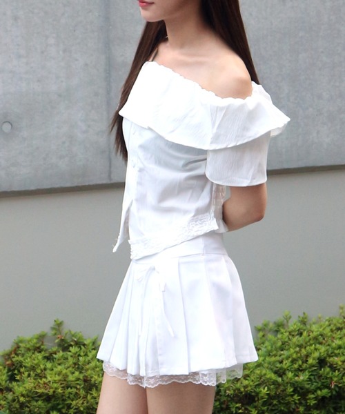 ALLuRing ChaRm(アリュリングチャーム)の「Off-shoulder Check Lace Top / オフショルダーチェックレーストップス(Tシャツ/カットソー・レディース・ホワイト/ライトブルー/ネイビー・FREE)」の8枚目の写真