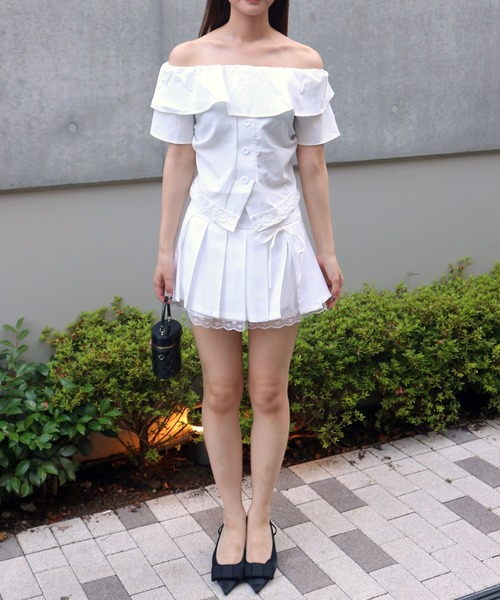 ALLuRing ChaRm(アリュリングチャーム)の「Off-shoulder Check Lace Top / オフショルダーチェックレーストップス(Tシャツ/カットソー・レディース・ホワイト/ライトブルー/ネイビー・FREE)」の9枚目の写真