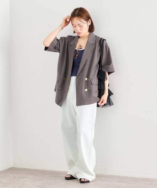 U by SPICK&SPAN（ユーバイスピックアンドスパン）の「《追加》ウォッシャブルリネンジャケット（テーラードジャケット・レディース・ブラウン/ベージュ・36/38）」の3枚目の写真