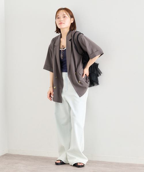 U by SPICK&SPAN（ユーバイスピックアンドスパン）の「《追加》ウォッシャブルリネンジャケット（テーラードジャケット・レディース・ブラウン/ベージュ・36/38）」の4枚目の写真