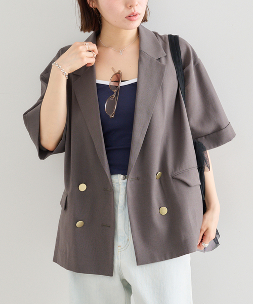 U by SPICK&SPAN（ユーバイスピックアンドスパン）の「《追加》ウォッシャブルリネンジャケット（テーラードジャケット・レディース・ブラウン/ベージュ・36/38）」の7枚目の写真