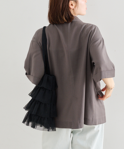 U by SPICK&SPAN（ユーバイスピックアンドスパン）の「《追加》ウォッシャブルリネンジャケット（テーラードジャケット・レディース・ブラウン/ベージュ・36/38）」の8枚目の写真