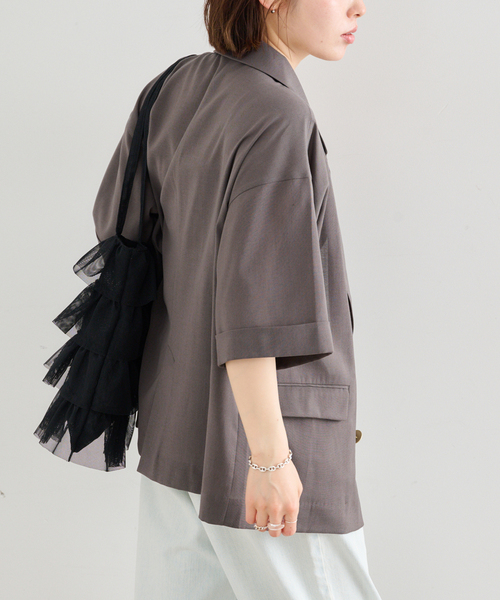 U by SPICK&SPAN（ユーバイスピックアンドスパン）の「《追加》ウォッシャブルリネンジャケット（テーラードジャケット・レディース・ブラウン/ベージュ・36/38）」の9枚目の写真