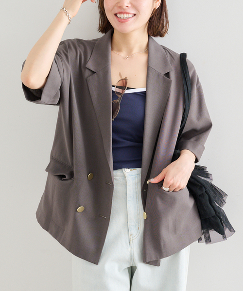 U by SPICK&SPAN（ユーバイスピックアンドスパン）の「《追加》ウォッシャブルリネンジャケット（テーラードジャケット・レディース・ブラウン/ベージュ・36/38）」の10枚目の写真