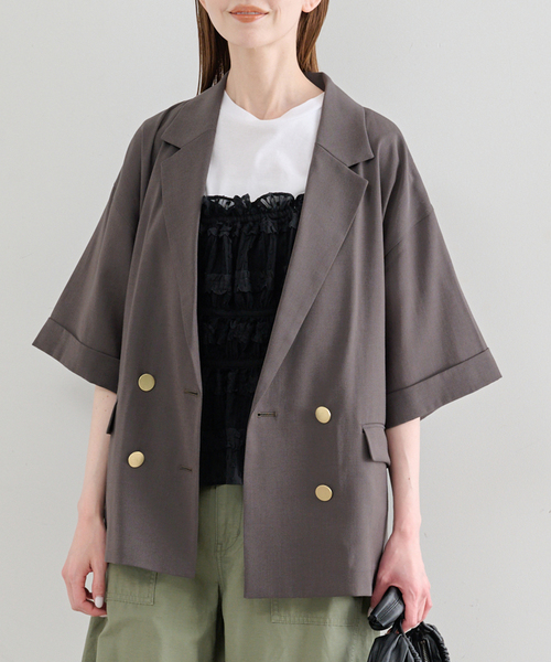 U by SPICK&SPAN（ユーバイスピックアンドスパン）の「《追加》ウォッシャブルリネンジャケット（テーラードジャケット・レディース・ブラウン/ベージュ・36/38）」の14枚目の写真