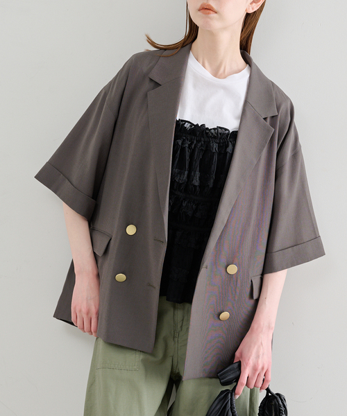 U by SPICK&SPAN（ユーバイスピックアンドスパン）の「《追加》ウォッシャブルリネンジャケット（テーラードジャケット・レディース・ブラウン/ベージュ・36/38）」の15枚目の写真