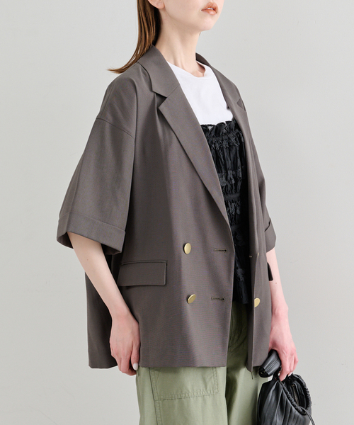 U by SPICK&SPAN（ユーバイスピックアンドスパン）の「《追加》ウォッシャブルリネンジャケット（テーラードジャケット・レディース・ブラウン/ベージュ・36/38）」の16枚目の写真