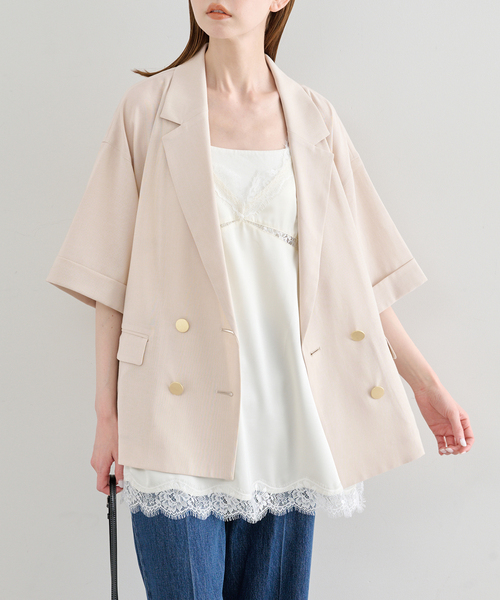 U by SPICK&SPAN（ユーバイスピックアンドスパン）の「《追加》ウォッシャブルリネンジャケット（テーラードジャケット・レディース・ブラウン/ベージュ・36/38）」の19枚目の写真