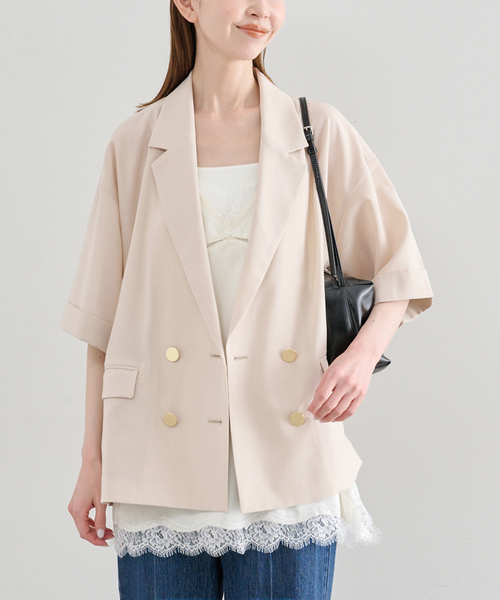 U by SPICK&SPAN（ユーバイスピックアンドスパン）の「《追加》ウォッシャブルリネンジャケット（テーラードジャケット・レディース・ブラウン/ベージュ・36/38）」の20枚目の写真