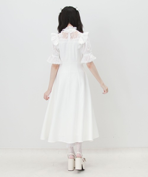 DearMyLove（ディアマイラブ）の「レースアップフリルパールネックレスロングワンピース（ワンピース・レディース・ブラック/チェック/ホワイト・3L/LARGE/MEDIUM）」の8枚目の写真