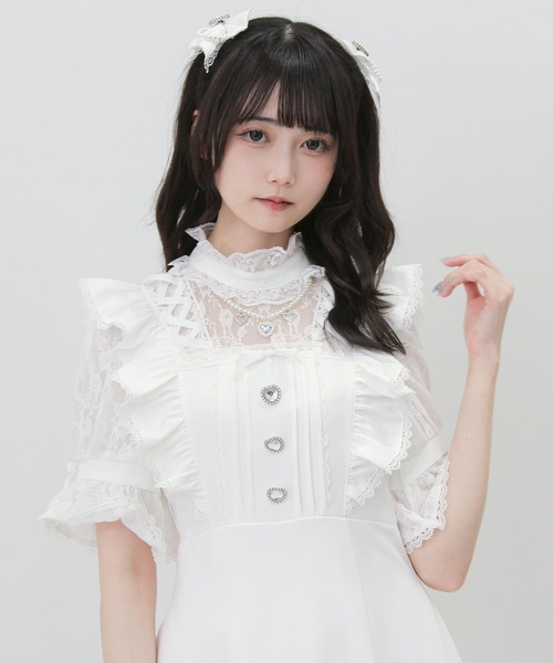 DearMyLove（ディアマイラブ）の「レースアップフリルパールネックレスロングワンピース（ワンピース・レディース・ブラック/チェック/ホワイト・3L/LARGE/MEDIUM）」の9枚目の写真