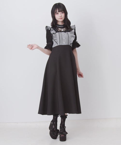 DearMyLove（ディアマイラブ）の「レースアップフリルパールネックレスロングワンピース（ワンピース・レディース・ブラック/チェック/ホワイト・3L/LARGE/MEDIUM）」の14枚目の写真