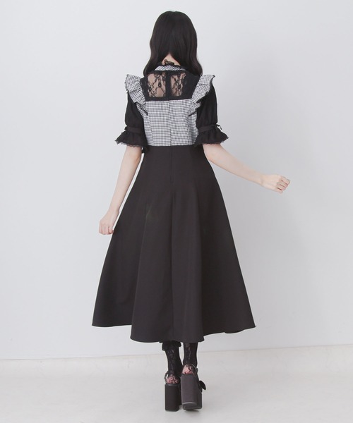 DearMyLove（ディアマイラブ）の「レースアップフリルパールネックレスロングワンピース（ワンピース・レディース・ブラック/チェック/ホワイト・3L/LARGE/MEDIUM）」の15枚目の写真