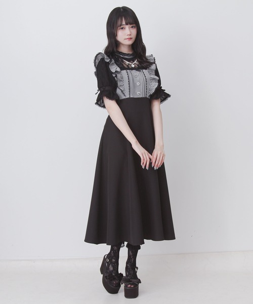 DearMyLove（ディアマイラブ）の「レースアップフリルパールネックレスロングワンピース（ワンピース・レディース・ブラック/チェック/ホワイト・3L/LARGE/MEDIUM）」の16枚目の写真