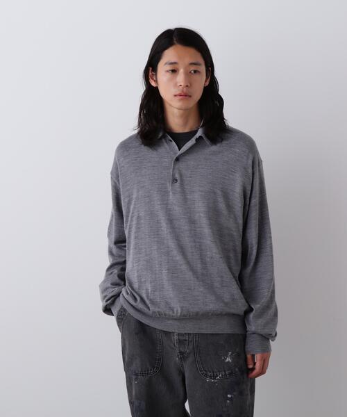 YLEVE(イレーヴ)の「YLEVE / WOOL SILK CASHMERE KNIT POLO(ポロシャツ・メンズ・グレー/ネイビー/レッド・5/4)」の2枚目の写真