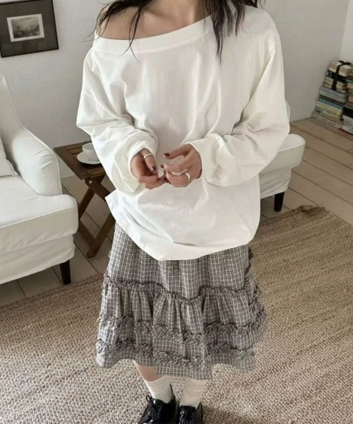 almo（アルモ）の「【TUNE】チェックミディスカート（スカート・レディース・ネイビー/ベージュ・FREE）」の7枚目の写真