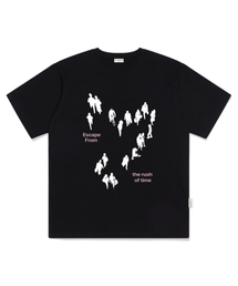ラッシュオブタイムプリントオーバーサイズ半袖Tシャツブラック