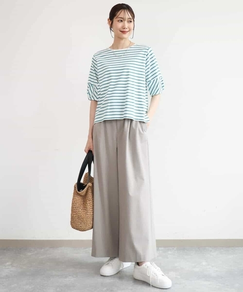 MK MICHEL KLEIN（エムケーミッシェルクラン）の「[接触冷感/洗える]ランタンスリーブボーダーカットソー（Tシャツ/カットソー・レディース・ネイビー/グリーン・38）」の17枚目の写真