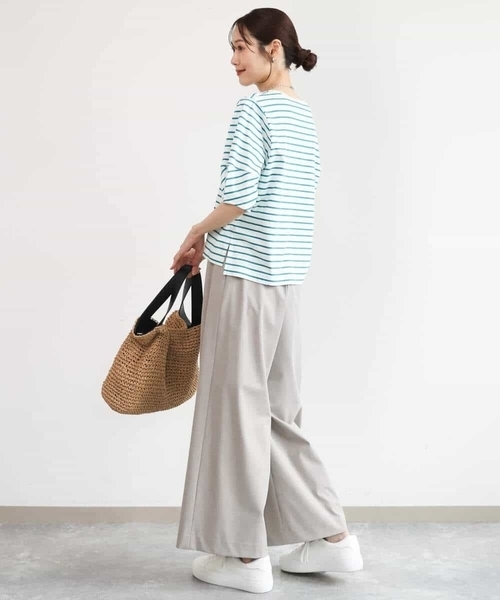 MK MICHEL KLEIN（エムケーミッシェルクラン）の「[接触冷感/洗える]ランタンスリーブボーダーカットソー（Tシャツ/カットソー・レディース・ネイビー/グリーン・38）」の19枚目の写真