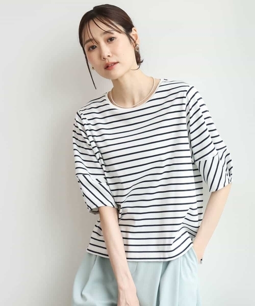 MK MICHEL KLEIN（エムケーミッシェルクラン）の「[接触冷感/洗える]ランタンスリーブボーダーカットソー（Tシャツ/カットソー・レディース・ネイビー/グリーン・38）」の21枚目の写真