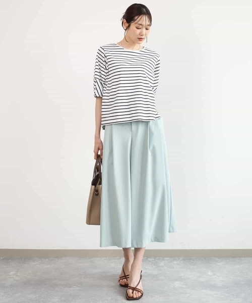 MK MICHEL KLEIN（エムケーミッシェルクラン）の「[接触冷感/洗える]ランタンスリーブボーダーカットソー（Tシャツ/カットソー・レディース・ネイビー/グリーン・38）」の3枚目の写真