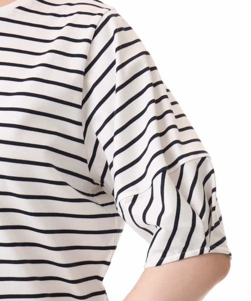 MK MICHEL KLEIN（エムケーミッシェルクラン）の「[接触冷感/洗える]ランタンスリーブボーダーカットソー（Tシャツ/カットソー・レディース・ネイビー/グリーン・38）」の9枚目の写真