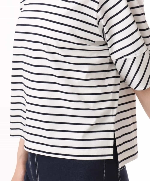 MK MICHEL KLEIN（エムケーミッシェルクラン）の「[接触冷感/洗える]ランタンスリーブボーダーカットソー（Tシャツ/カットソー・レディース・ネイビー/グリーン・38）」の10枚目の写真