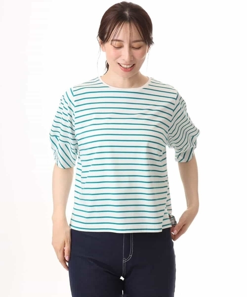 MK MICHEL KLEIN（エムケーミッシェルクラン）の「[接触冷感/洗える]ランタンスリーブボーダーカットソー（Tシャツ/カットソー・レディース・ネイビー/グリーン・38）」の12枚目の写真