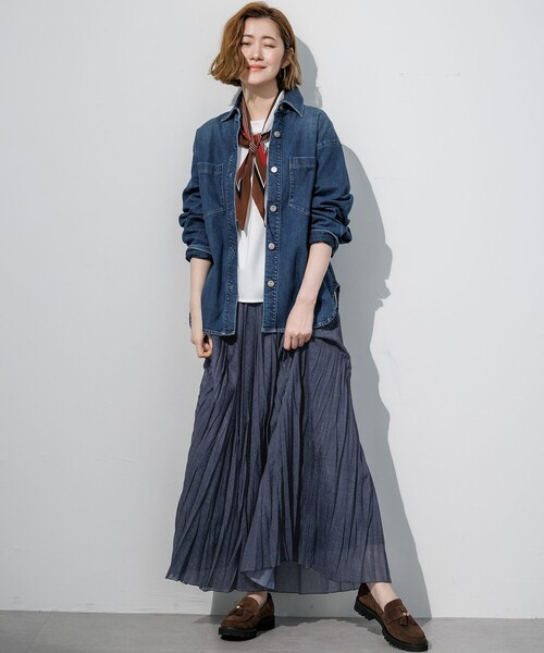 23区 L(ニジュウサンクオオキイサイズ)の「スカーフコンビ ボウタイセット カットソー(Tシャツ/カットソー・レディース・ホワイト系/ダークブラウン系/ブラック系・44/46)」の12枚目の写真