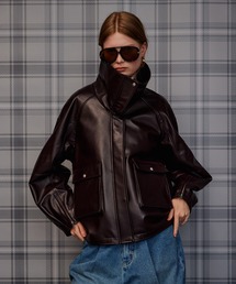 Oversized Stand Collar Leather Blouson/オーバースタンドカラーレザーブルゾン