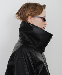 Oversized Stand Collar Leather Blouson/オーバースタンドカラーレザーブルゾン
