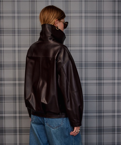 MAISON SPECIAL（メゾンスペシャル）の「Oversized Stand Collar Leather Blouson/オーバースタンドカラーレザーブルゾン（ブルゾン・レディース・ブラウン/ブラック・FREE）」の6枚目の写真