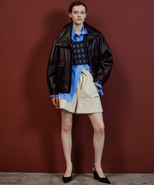 MAISON SPECIAL（メゾンスペシャル）の「Oversized Stand Collar Leather Blouson/オーバースタンドカラーレザーブルゾン（ブルゾン・レディース・ブラウン/ブラック・FREE）」の8枚目の写真