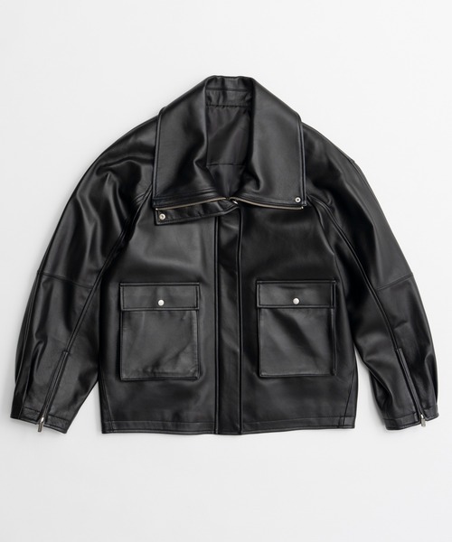 MAISON SPECIAL（メゾンスペシャル）の「Oversized Stand Collar Leather Blouson/オーバースタンドカラーレザーブルゾン（ブルゾン・レディース・ブラウン/ブラック・FREE）」の11枚目の写真