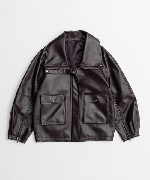 MAISON SPECIAL（メゾンスペシャル）の「Oversized Stand Collar Leather Blouson/オーバースタンドカラーレザーブルゾン（ブルゾン・レディース・ブラウン/ブラック・FREE）」の12枚目の写真