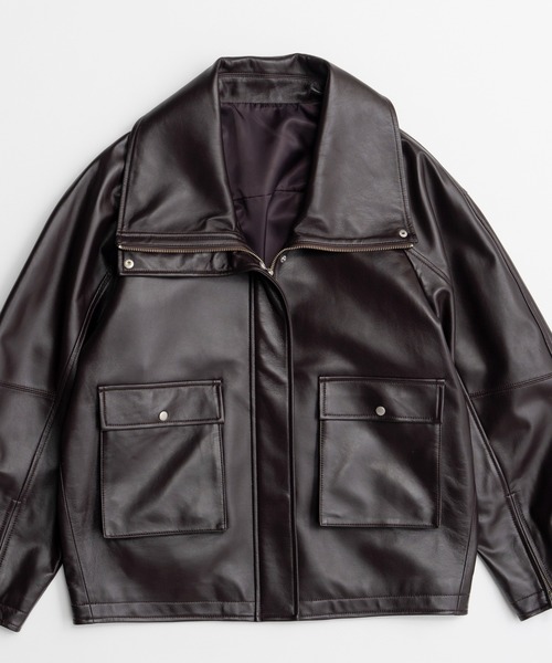 MAISON SPECIAL（メゾンスペシャル）の「Oversized Stand Collar Leather Blouson/オーバースタンドカラーレザーブルゾン（ブルゾン・レディース・ブラウン/ブラック・FREE）」の13枚目の写真
